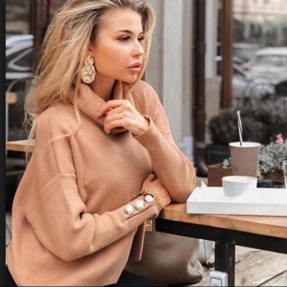 NWT Blogger Favorite Zara Pearl Camel Sweater - Picture 4 of 5